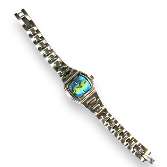 Retro Fossil F2 Watch Womens Stainless Steel Quartz Blue Yellow Dial WORKS - Picture 6 of 7